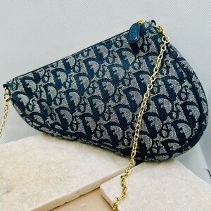EUC Christian Dior Vintage Navy Trotter Saddle Shoulder Bag